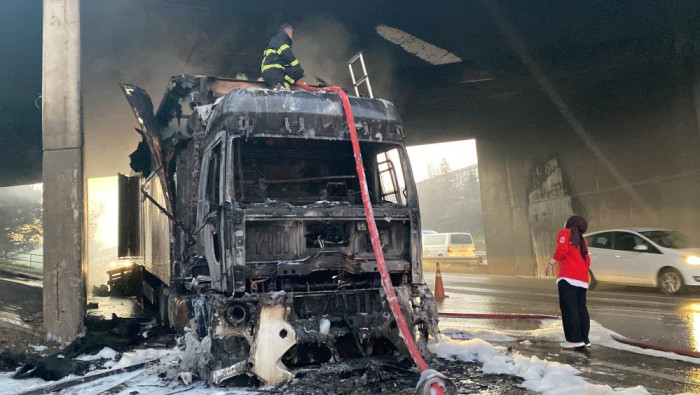 D-100’de çay yüklü tır alev alev yandı