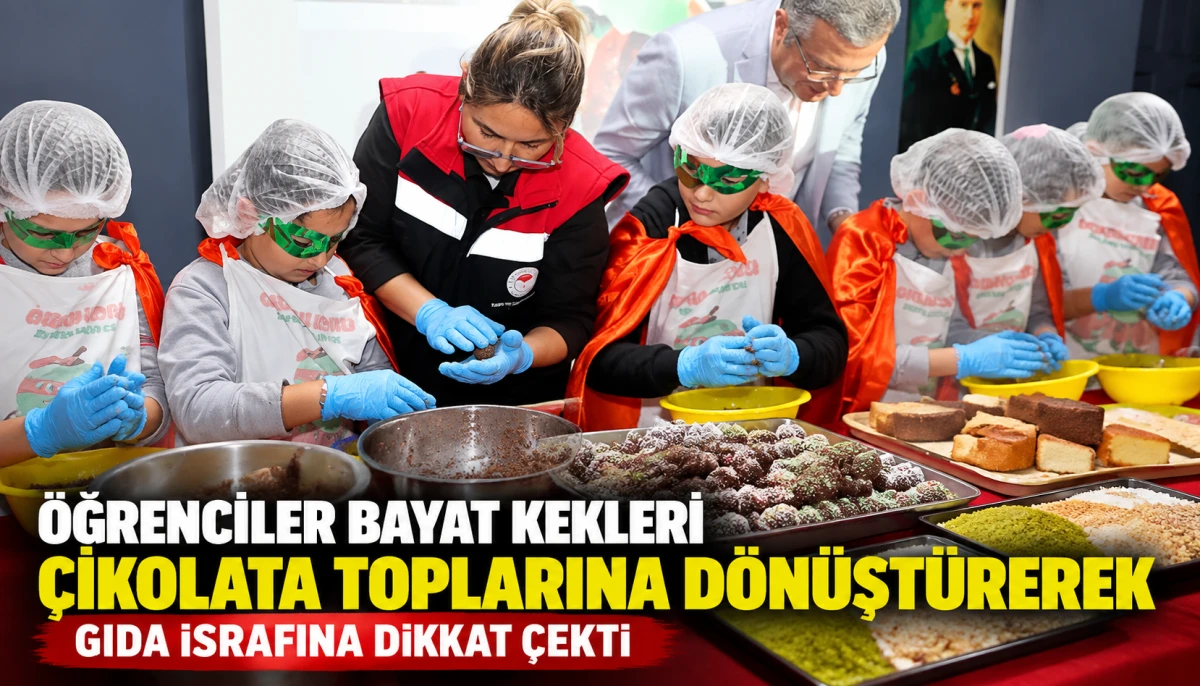 &Ouml;ğrenciler bayat kekleri &ccedil;ikolata toplarına d&ouml;n&uuml;şt&uuml;rerek gıda israfına dikkat &ccedil;ekti