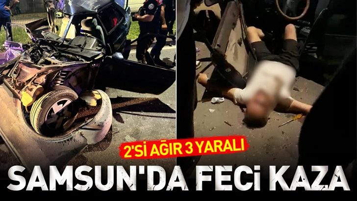 Samsun'da otomobil, park halindeki ara&ccedil;lara &ccedil;arptı; 2'si ağır 3 yaralı