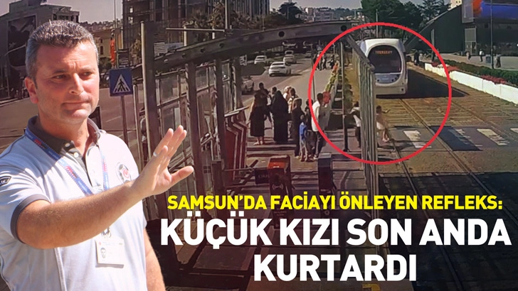 Samsun'da raylara atlayan k&uuml;&ccedil;&uuml;k kızı tiş&ouml;rt&uuml;nden &ccedil;ekerek kurtardı
